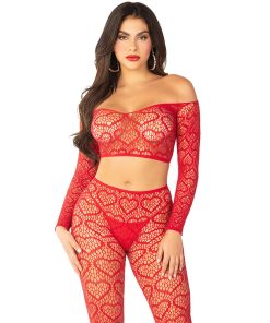 Alternative view of LEG AVENUE - CROP TOP + STOCKINGS RED ONE SIZE