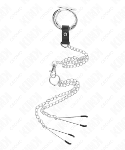 KINK - TRIPLE CHROME METAL PENIS RING 3 CM TO 4.5 CM WITH 26 CM METAL CHAIN AND NIPPLE CLIPS - slika 3