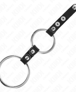 KINK - DOUBLE PENIS RING 3.8 CM TO 5 CM CONNECTED BY LEATHER - slika 3