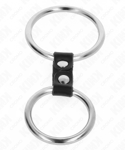 KINK - DOUBLE METAL PENIS RING 3.7 CM TO 5 CM CONNECTED BY LEATHER STRAP MODEL 2 - slika 3