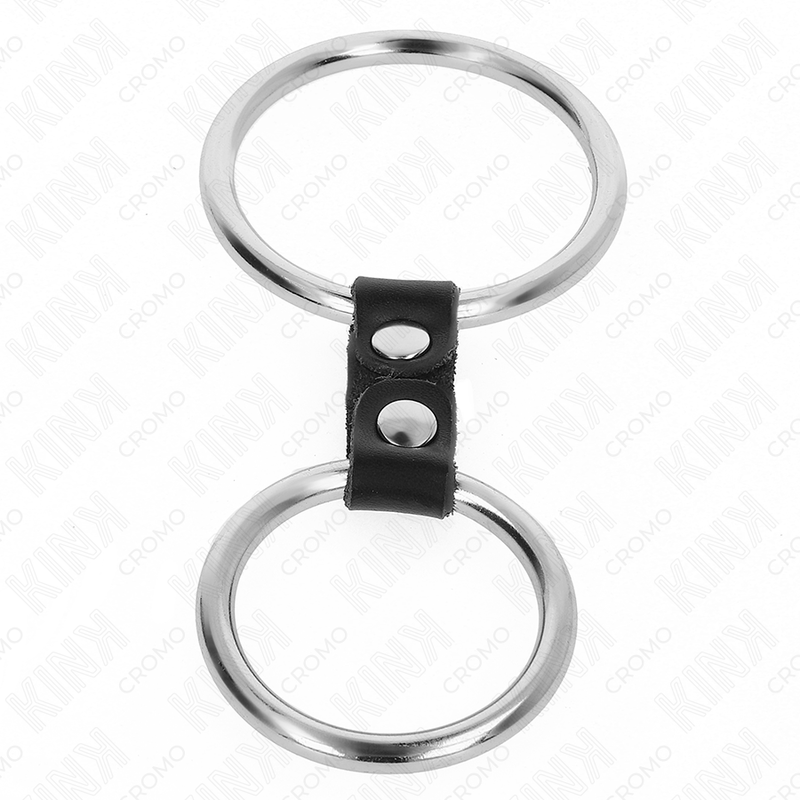 KINK - DOUBLE METAL PENIS RING 3.7 CM TO 5 CM CONNECTED BY LEATHER STRAP MODEL 2 - slika 3