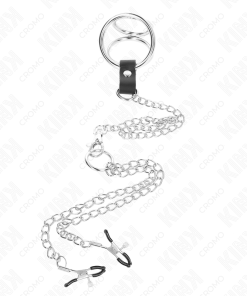 KINK - TRIPLE CHROME METAL PENIS RING 3.8 CM TO 5 CM WITH 26 CM METAL CHAIN AND NIPPLE CLAMPS MODEL 1 - slika 3