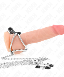 Alternative view of KINK - TRIPLE CHROME METAL PENIS RING 3.8 CM TO 5 CM WITH 26 CM METAL CHAIN AND NIPPLE CLAMPS MODEL 1