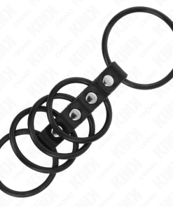 KINK - 5 SILICONE PENIS RINGS 3.8 CM TO 4.8 CM CONNECTED BY LEATHER - slika 3