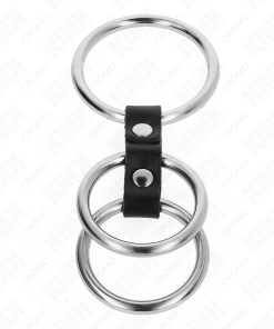 KINK - TRIPLE METAL PENIS RING 3.7 CM TO 5 CM CONNECTED WITH LEATHER - slika 3