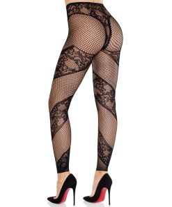 Alternative view of LEG AVENUE - LACE AND SHEER FOOTLESS TIGHTS BLACK