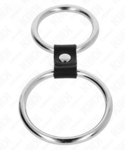 KINK - DOUBLE METAL PENIS RING 3.7 CM TO 5 CM CONNECTED BY LEATHER STRAP MODEL 1 - slika 3