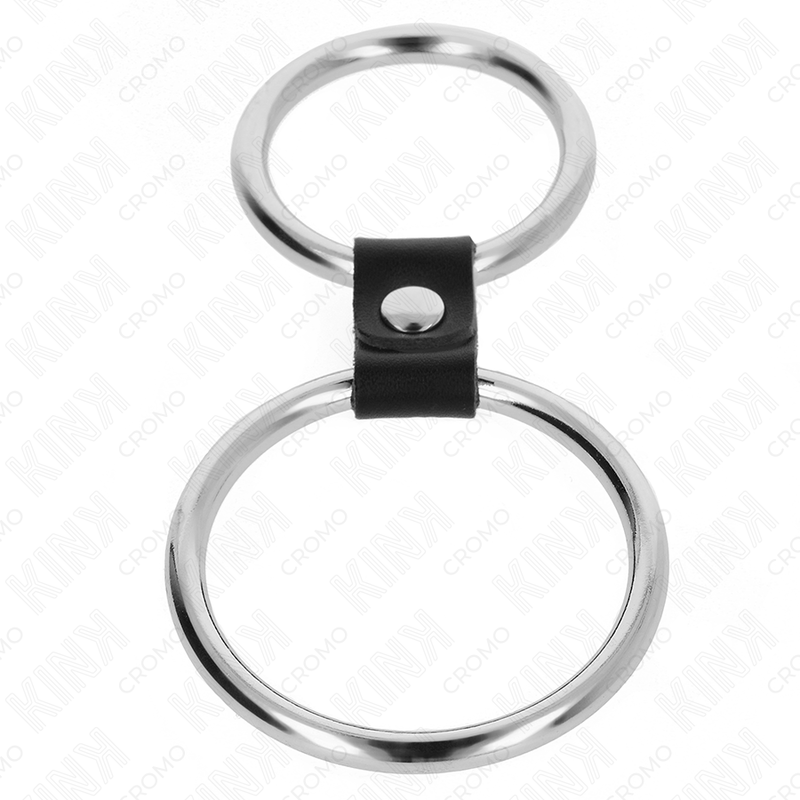 KINK - DOUBLE METAL PENIS RING 3.7 CM TO 5 CM CONNECTED BY LEATHER STRAP MODEL 1 - slika 3