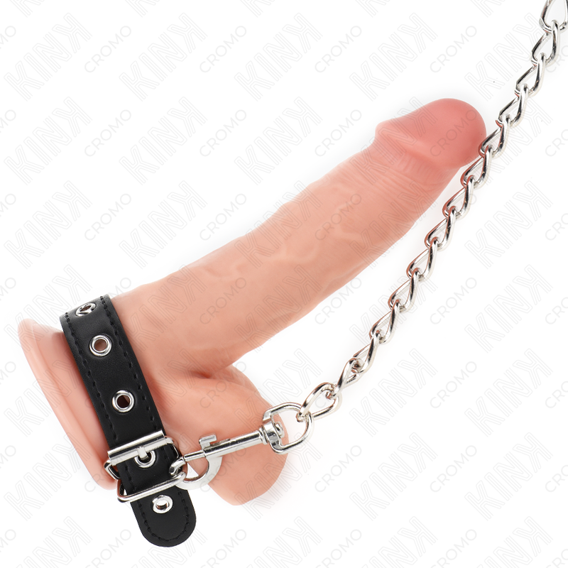 KINK - LEATHER PENIS RING WITH STRAP 21.5 X 2 CM AND METAL CHAIN 60 CM - slika 2