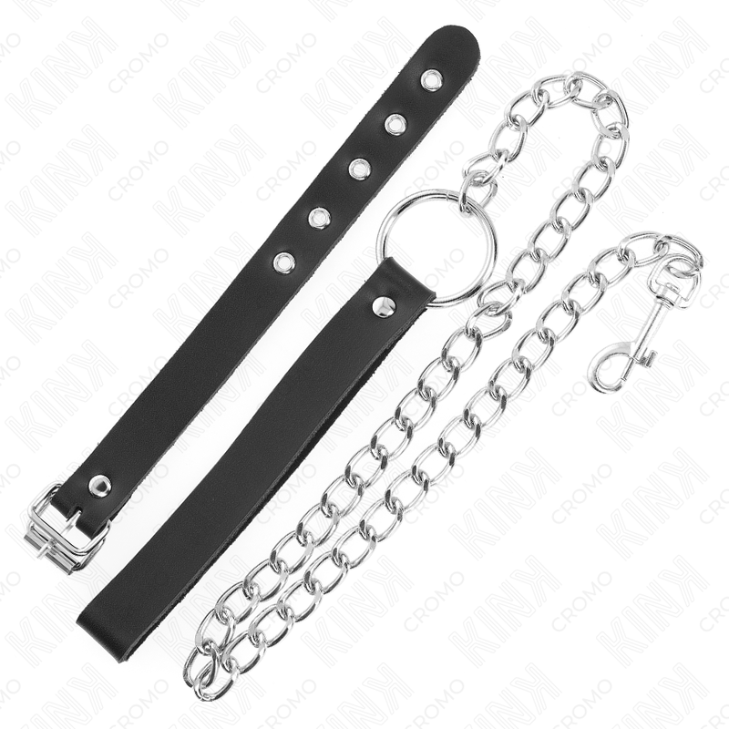 KINK - LEATHER PENIS RING WITH STRAP 21.5 X 2 CM AND METAL CHAIN 60 CM - slika 3