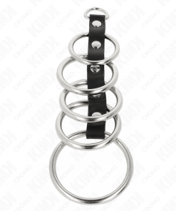 KINK - 5 METAL PENIS RINGS 3.2 CM TO 5 CM CONNECTED BY LEATHER - slika 3