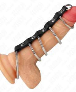 KINK - 5 METAL PENIS RINGS 3.2 CM TO 5 CM CONNECTED BY LEATHER - slika 2