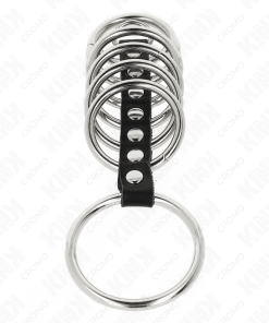 KINK - 7 METAL PENIS RINGS 3.2 CM TO 5 CM CONNECTED BY LEATHER - slika 3
