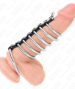 KINK - 7 METAL PENIS RINGS 3.2 CM TO 5 CM CONNECTED BY LEATHER - slika 2