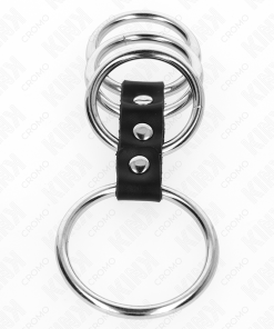 KINK - 4 METAL PENIS RINGS 3.7 CM TO 5 CM CONNECTED BY LEATHER - slika 3