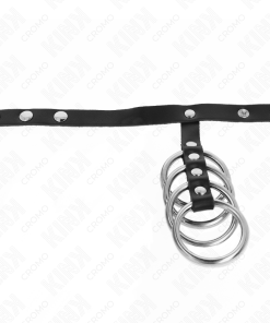 KINK - 4 METAL PENIS RINGS 3.8 CM CONNECTED WITH LEATHER STRAP 22 X 1.5 CM AND PRESSURE CLOSURE - slika 3