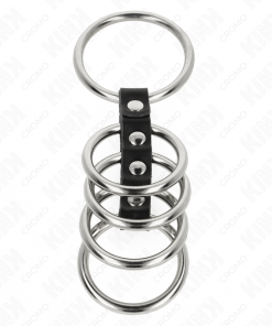 KINK - 5 PENIS RINGS 3.7 CM TO 5 CM METAL CONNECTED BY LEATHER - slika 3