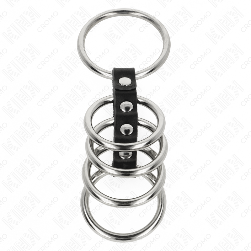 KINK - 5 PENIS RINGS 3.7 CM TO 5 CM METAL CONNECTED BY LEATHER - slika 3