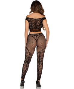 LEG AVENUE - CROP TOP AND FISHNET LEGGING WITH BARE SHOULDERS BLACK - slika 3
