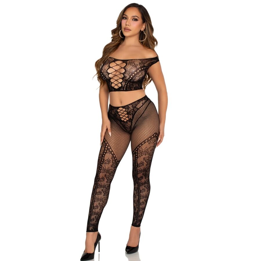 LEG AVENUE - CROP TOP AND FISHNET LEGGING WITH BARE SHOULDERS BLACK - slika 2