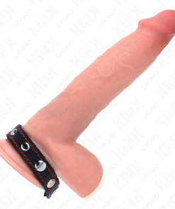 KINK - LEATHER PENIS RING WITH PRESSURE CLOSURE RED LINING 21 X 1.5 CM - slika 2