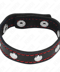 KINK - LEATHER PENIS RING WITH PRESSURE CLOSURE RED LINING 21 X 1.5 CM - slika 3