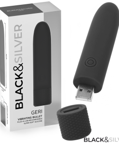 BLACK & SILVER - GERI USB RECHARGEABLE VIBRATING BULLET 8 VIBRATIONS BLACK 10 X 2.2 CM