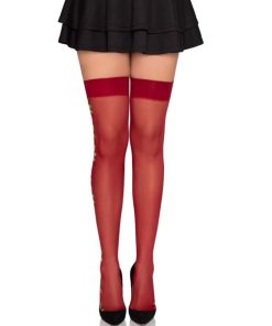 LEG AVENUE - 1957 GARTER BELT STOCKINGS WITH RED FLOWERS - ONE SIZE