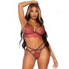 LEG AVENUE - 81623 BRA + THONG SET BURGUNDY SIZE M