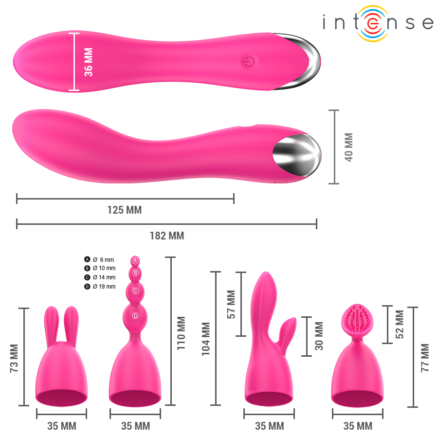 INTENSE - CHER VIBRATOR WITH 20 PATTERNS AND INTERCHANGEABLE HEADS - slika 3