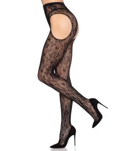 LEG AVENUE - 1967 BLOOM NET SUSPENDER TIGHTS BLACK - ONE SIZE - slika 3