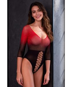 Alternative view of PASSION - BS118 BLACK AND RED MESH BODYSTOCKING