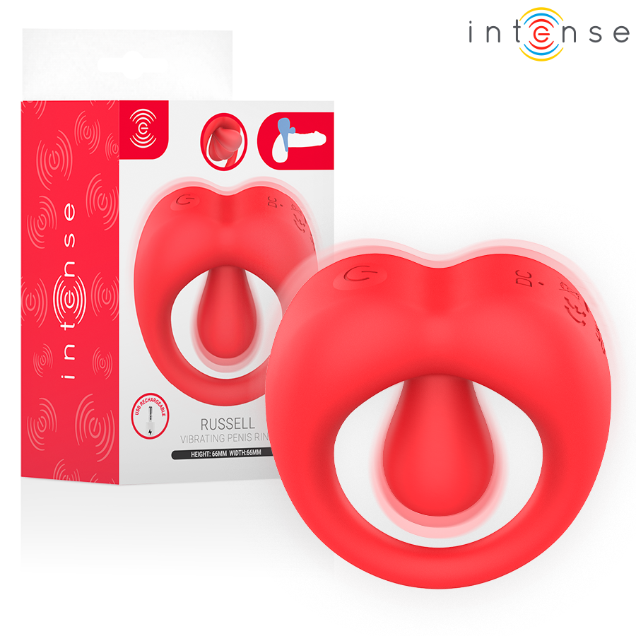 INTENSE - RUSSELL VIBRATING PENIS RING WITH CLITORIS STIMULATION RED - slika 2