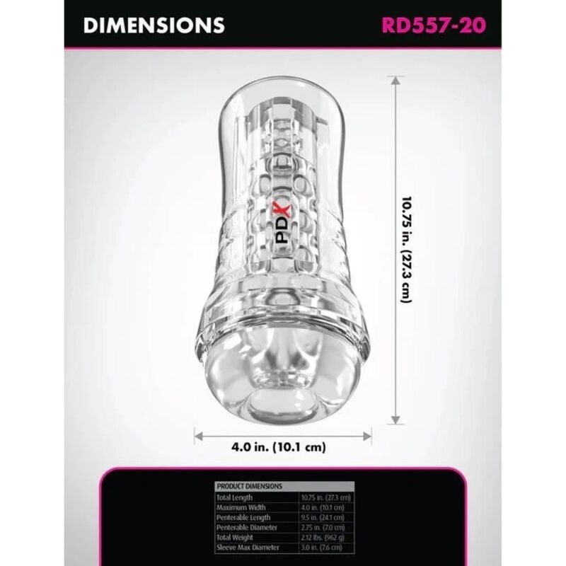 PDX ELITE - VIEWTUBE PLUS SEE-THRU EZ-GRIP TRANSPARENT STROKER 21 CM - slika 3