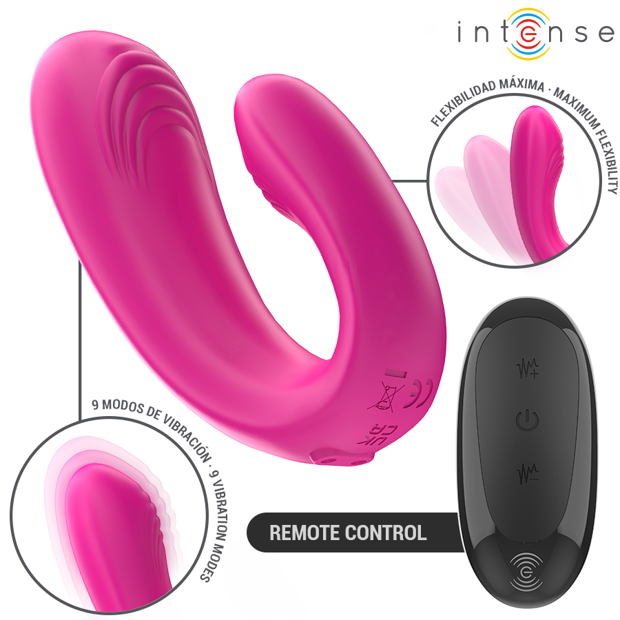 INTENSE - JANET DUAL U-SHAPED STIMULATOR AND VIBRATOR WITH REMOTE CONTROL PINK - slika 2