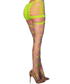 Alternative view of CHILIROSE - CR 4867 NEON GREEN FISHNET TIGHTS WITH HOLES