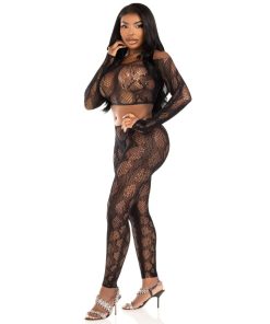 LEG AVENUE - 89373 PYTHON CROP TOP & FOOTLESS TIGHTS BLACK - ONE SIZE - slika 3