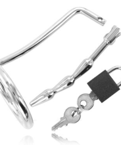 METAL HARD - TESTICLE RING WITH URETHRAL CHASTITY PLUG
