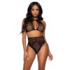 LEG AVENUE TWO PIECES SET HALTER CROP TOP THONG PANTY PANTY ONE SIZE