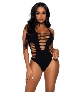LEG AVENUE RACERBACK THONG BODYSUIT ONE SIZE - BLACK