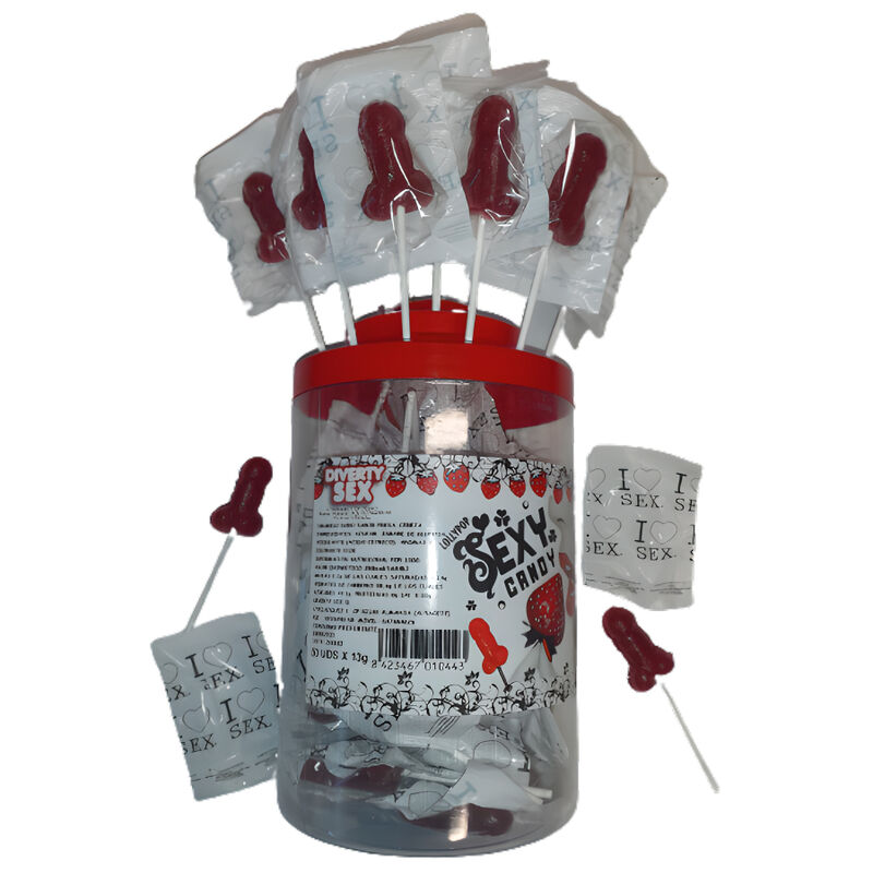 DIABLO PICANTE - 50 STRAWBERRY CHERRY CANDY PENIS LOLLIPOP (50 UNITS)