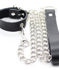 OHMAMA RESTRAINT LEATHER NECKLACE AND METALLIC CHAIN