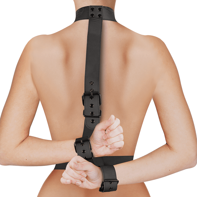 FETISH SUBMISSIVE BONDAGE - COLLAR WRIST CUFFS BODY RESTRAINT SET - slika 3