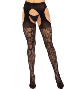 LEG AVENUE - LACE GARTER STOCKINGS BLACK