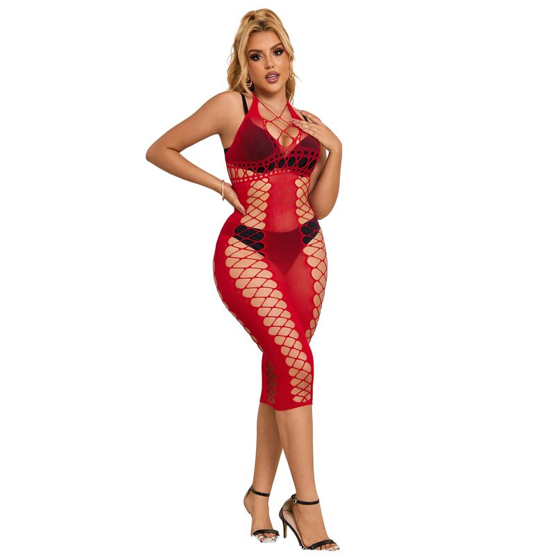 SUBBLIME - 952327 LONG RED FISHNET DRESS ONE SIZE - slika 3