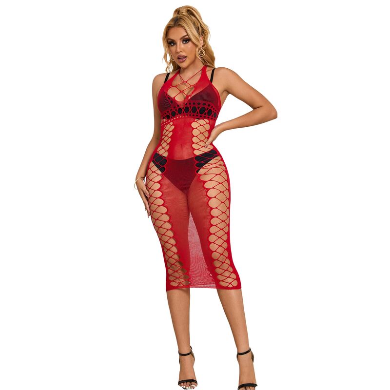 SUBBLIME - 952327 LONG RED FISHNET DRESS ONE SIZE - slika 2