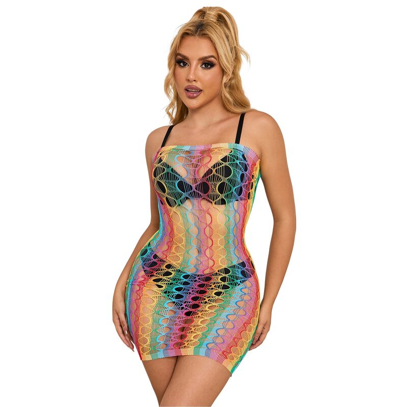 SUBBLIME - 952365 RAINBOW BARE SHOULDER FISHNET DRESS ONE SIZE - slika 3