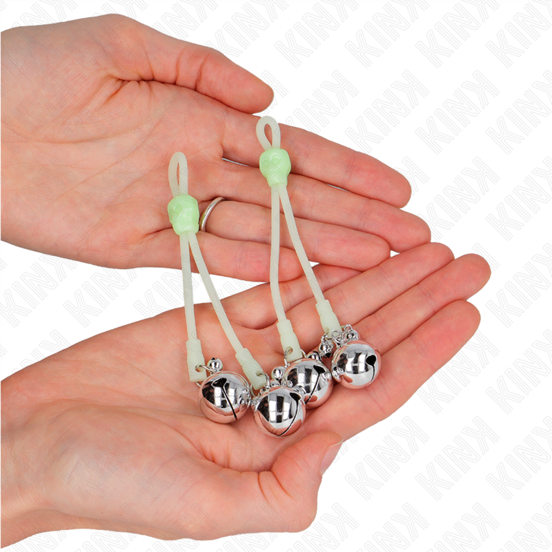 KINK - LUMINOUS SKULL NIPPLE CLAMPS WITH RING BELLS ADJUSTABLE GREEN / SILVER - slika 3