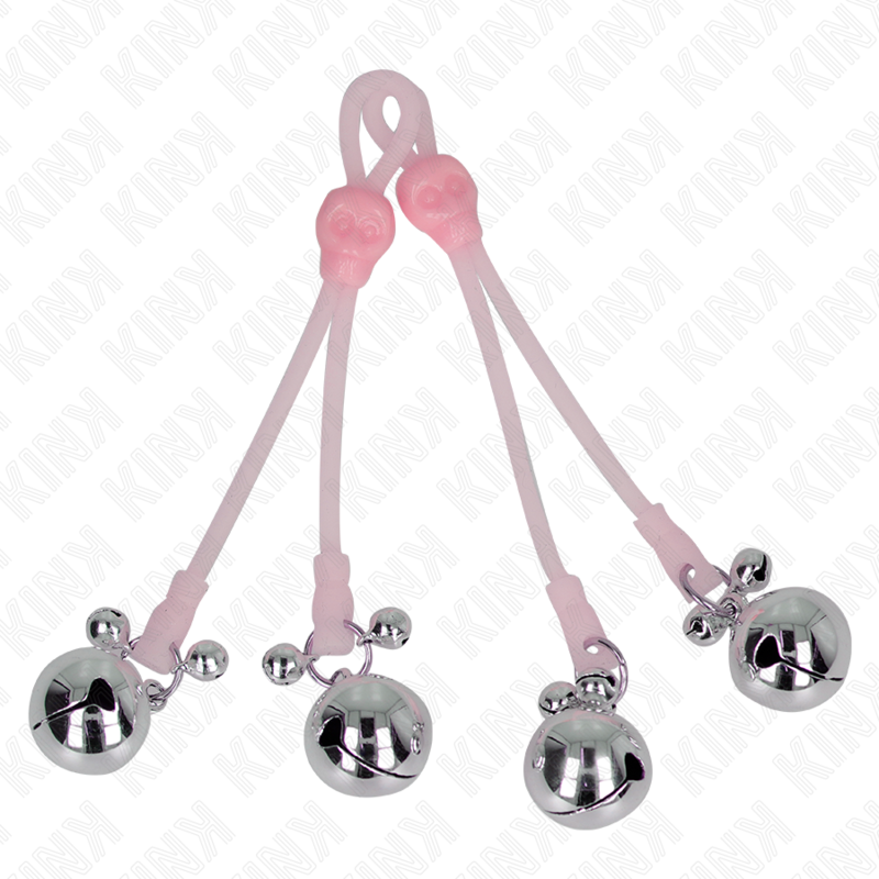 KINK - LUMINOUS SKULL NIPPLE CLAMPS WITH RING BELLS ADJUSTABLE PINK / SILVER - slika 2