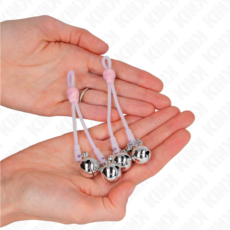 KINK - LUMINOUS SKULL NIPPLE CLAMPS WITH RING BELLS ADJUSTABLE PINK / SILVER - slika 3